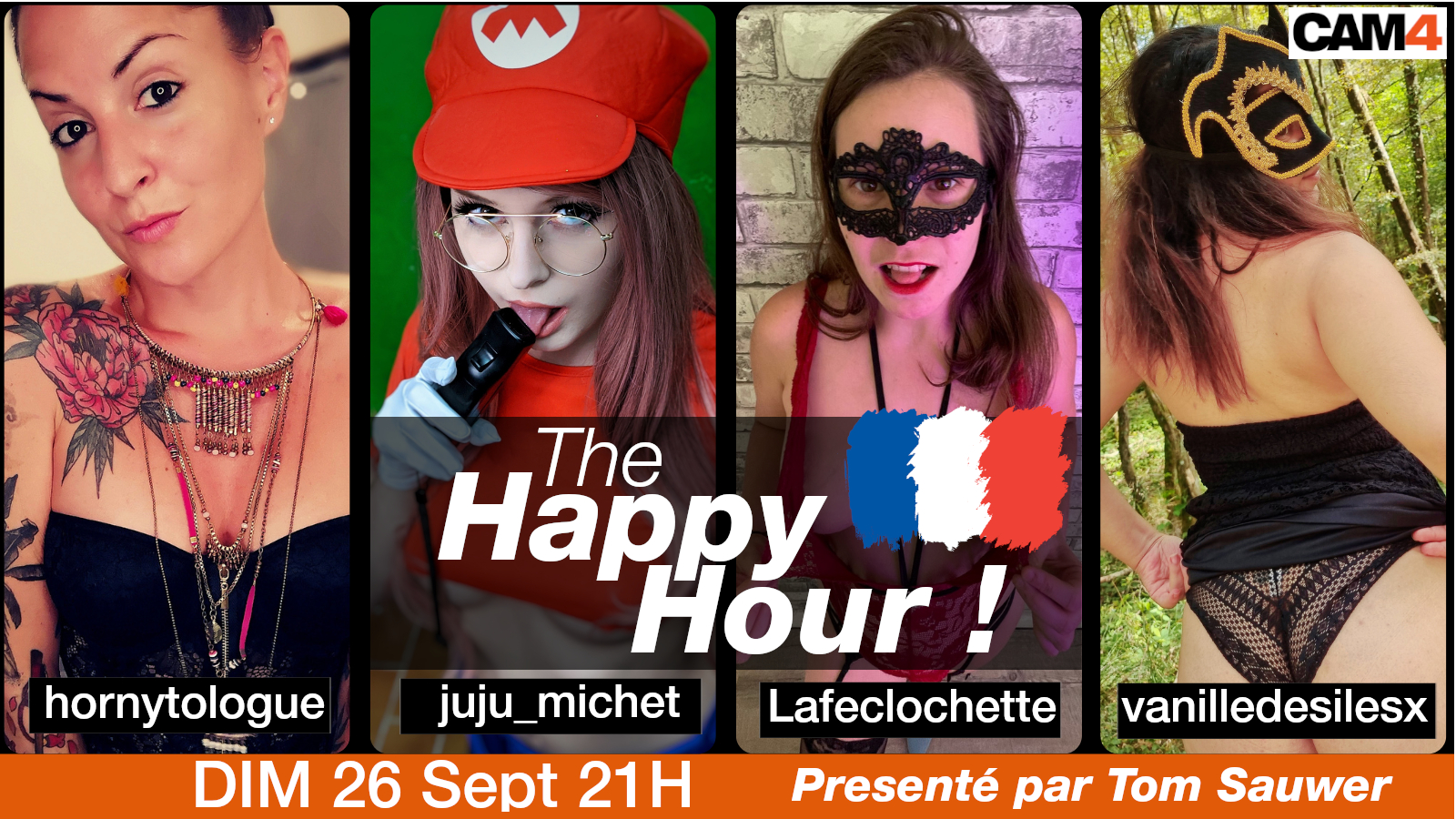 SALVE A DATA: HAPPY HOUR FRANÇA VOLTA AO CAM4 EM 26 DE SETEMBRO