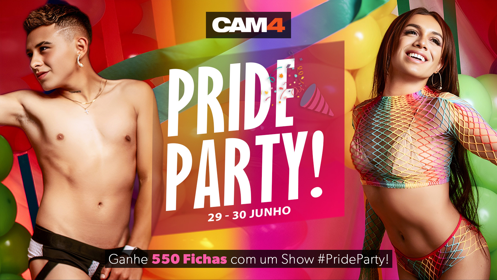 Participe da Festa PRIDE do CAM4 neste fim de semana 🌈