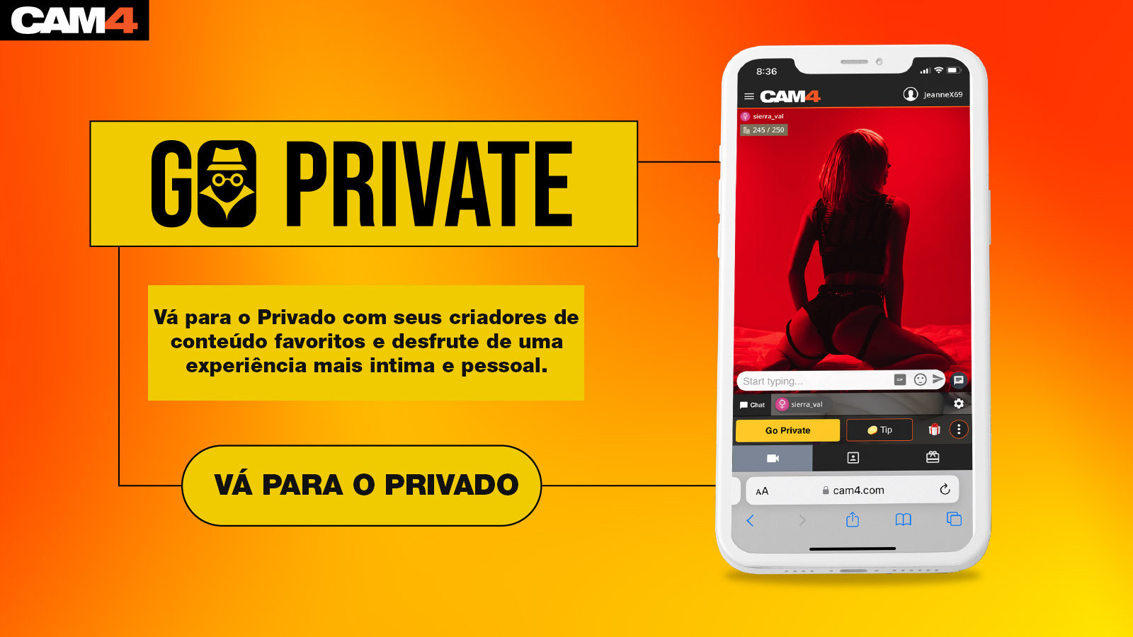 Vá para o Privado com seus modelos favorit@s inclusive quando não estiverem online no Cam4